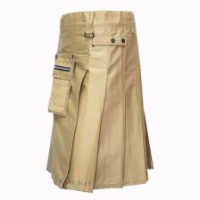 Khaki Heavy Duty Cargo Pockets Utility Kilt Front