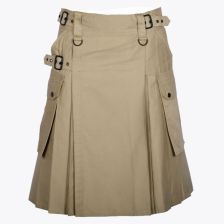 Khaki Utility Kilt With Quick Release Cargo Pockets