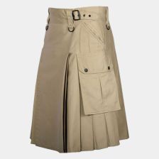 Khaki Utility Kilt With Quick Release Cargo Pockets