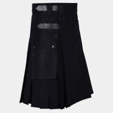 Lautreamont Black Utility Kilt with Adjustable Leather Straps