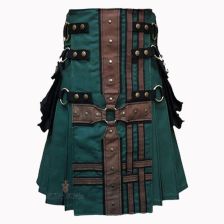 Modern Hunter Green With Brown Medieval Hybrid Kilt