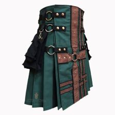 Modern Hunter Green With Brown Medieval Hybrid Kilt