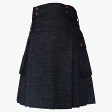 Black Denim Modern Kilt With Cargo Pockets