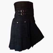 Black Denim Modern Kilt With Cargo Pockets