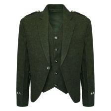 Olive Green Tweed Kilt Jacket With Vest
