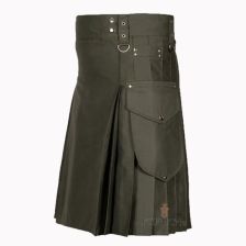 Olive Green Casual Utility Kilt