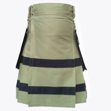 Olive Green Utility  Kilt with Black Stripes