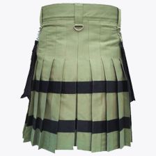 Olive Green Utility  Kilt with Black Stripes