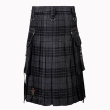 Punk Rock Gothic Grey Tartan Utility Kilt