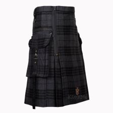 Punk Rock Gothic Grey Tartan Utility Kilt