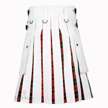 White Cotton With Wallace Tartan Hybrid Utility Kilt 