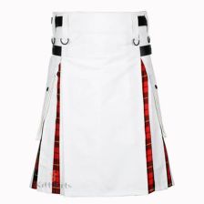 White Cotton With Wallace Tartan Hybrid Utility Kilt 